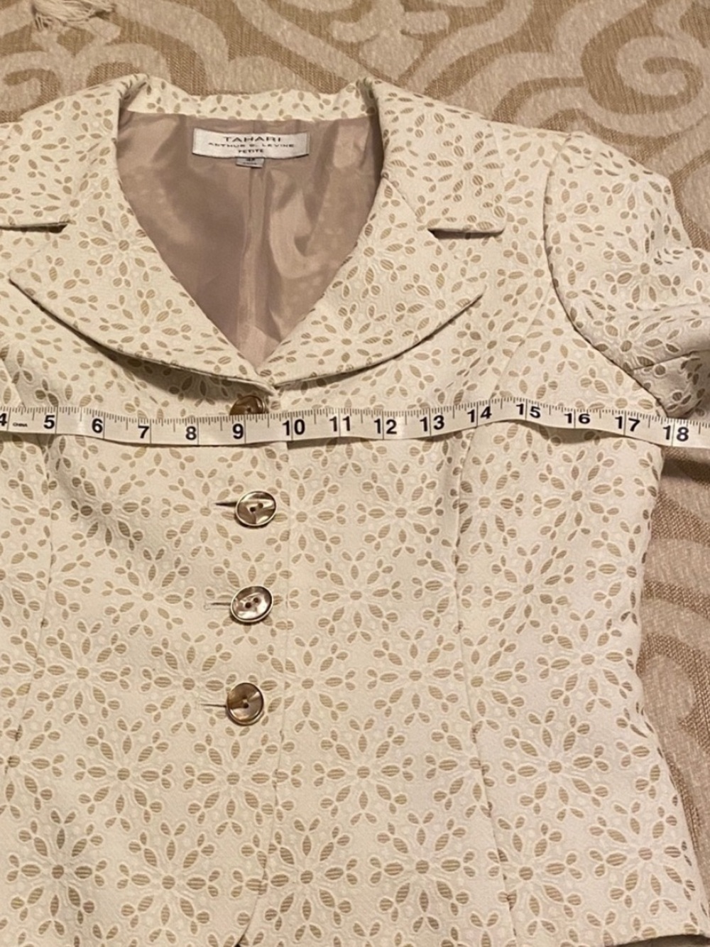 Tahari Arthur S. Levine Petite 4 Cream Gold Jacquard Structured Career Blazer - Picture 8 of 11